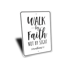 Walk by Faith Sign, Inspirational Bible Verse Scripture Wall Decor Metal Sign
