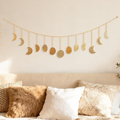36 Inch Moon Phase Wall Decor, Handmade Hammered Metal Gold Boho Celestial Wall