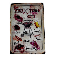 BBQ Time Metal Tin Sign Grill Meat Beer Barbecue Wall Decor 12×8