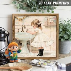 Whimsical Washing Girl Wooden Sign Rustic Farmhouse Decor for Bathroom Kitchen