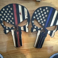 Handmade Punisher Skull American Flag Wooden Hand Painted Wall Mounted Sign Set