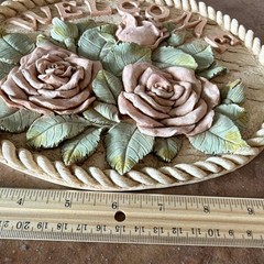 Oval Welcome Floral Wood Wall Plaque Raised Roses 3D Painted 10in Hanging