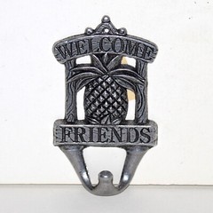 Wall Hook Pineapple Welcome Friends Cast Aluminum silver metal sign decor