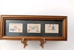 2 Cute Vtg Best Friends Matted Framed Wall Hanging Primitive Decor-Country Color