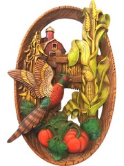 Homco Pheasant Wall Art 3D Burwood Hanging Decor Barn Farm Corn Pumpkin Country