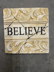 BELIEVE Wall Plaque Decorative Stone Vintage Style Cracked Distressed Art