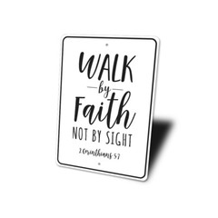 Walk by Faith Sign, Inspirational Bible Verse Scripture Wall Decor Metal Sign