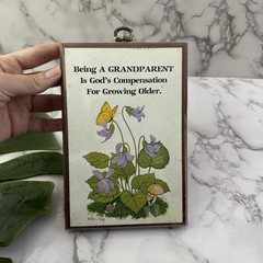 Vintage 70s Wall Art Plaque Grandparent Saying New Butterfly Floral Snail Boho