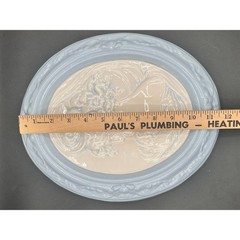 Pair Vtg Chalkware Cameo Wall Plaques Blue White Oval Relief Portraits 12×10.5″