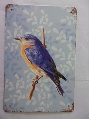 Bluebird of Happiness Tin Sign Distressed Look 7 7/8″x11 3/4″