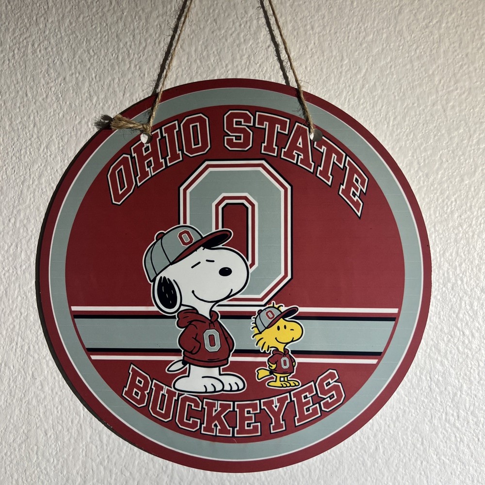 Ohio State Buckeyes Door Sign Snoopy Woodstock Aluminum Wall Round 10” Footba