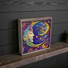 Celestial Moon Sun Wood Framed Sign, 7.8 Inch Shelf Sitter Wall Decor