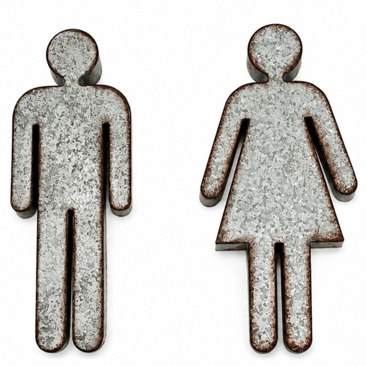 Rustic Galvanized Metal Restroom Signs Man Woman Bathroom Wall Decor Set 14”