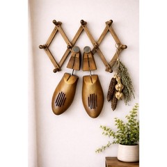Primitive Wood Wall Rack Shoe Forms Farmhouse Decor Expandable Hanger Vintage