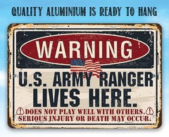 Warning US Army Ranger Metal Sign Patriotic Military Wall Art Home Decor
