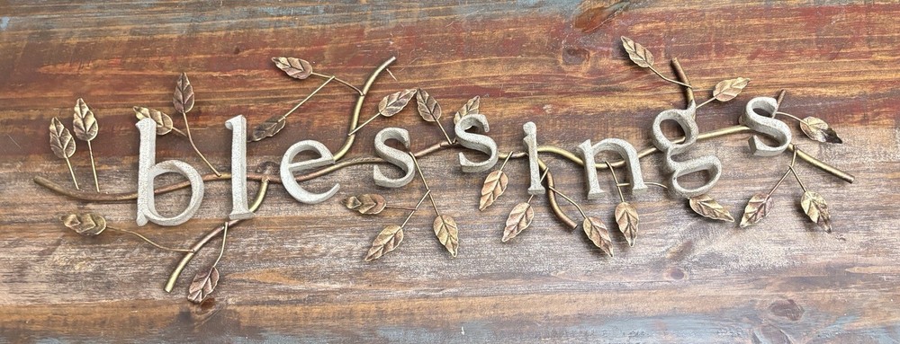 Hanging Sign Blessings with Leaves Metal & Plastic Autumn Decor 28”x9”