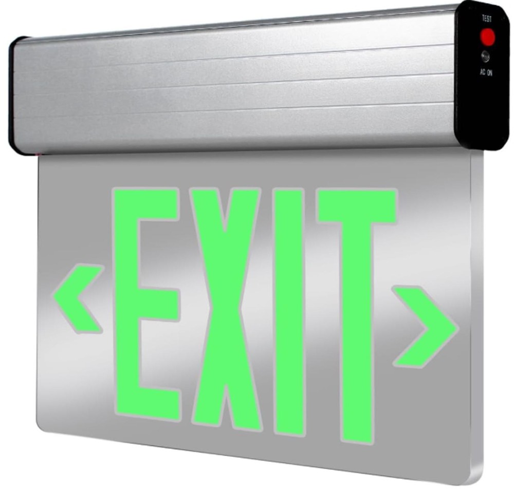 LED Edge-Lit Exit Sign with Battery Backup, Double-Side Green Letters