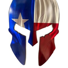 Military Metal Art Texas Lone Star Spartan Helmet Metal Wall Decor Red Blue 21in