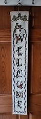 Tapestry Fabric “Welcome” Banner Sign Wooden Dowel Door Hanging Hummingbird 39″