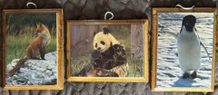 Vintage Wildlife Decoupage Wall Plaques Fox Panda Penguin Set of 3