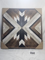 Boho Farmhouse Wooden Wall Art Panel – Geometric Chevron Design Home Decor