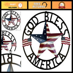 Patriotic USA Metal Star Welcome Sign – 4th of July Wall Decor, Indoor/Outdoor H