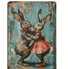 Vintage Rustic Wall Decor Country Spring Easter Bunny Metal Tin Sign 8×12