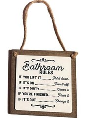 BATHROOM RULES 4.75″ x 4.75″ Cute Novelty Small Sign for Bathroom, Restroom