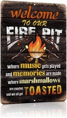 Welcome to Our Fire Pit Funny Camper/ Camping Tin Metal Signs Vintage Patio Back