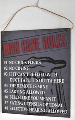 Grey and White Wooden Plaque “MAN CAVE RULES – 8″ (0.375″ x 8.25″ x 11.50”) New