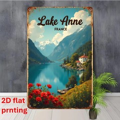 Lake Anne France Alpine Lake Floral Metal Sign French Country Cottage Wall Decor
