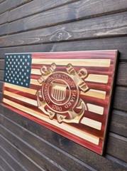 US Coast Guard Wood American Flag