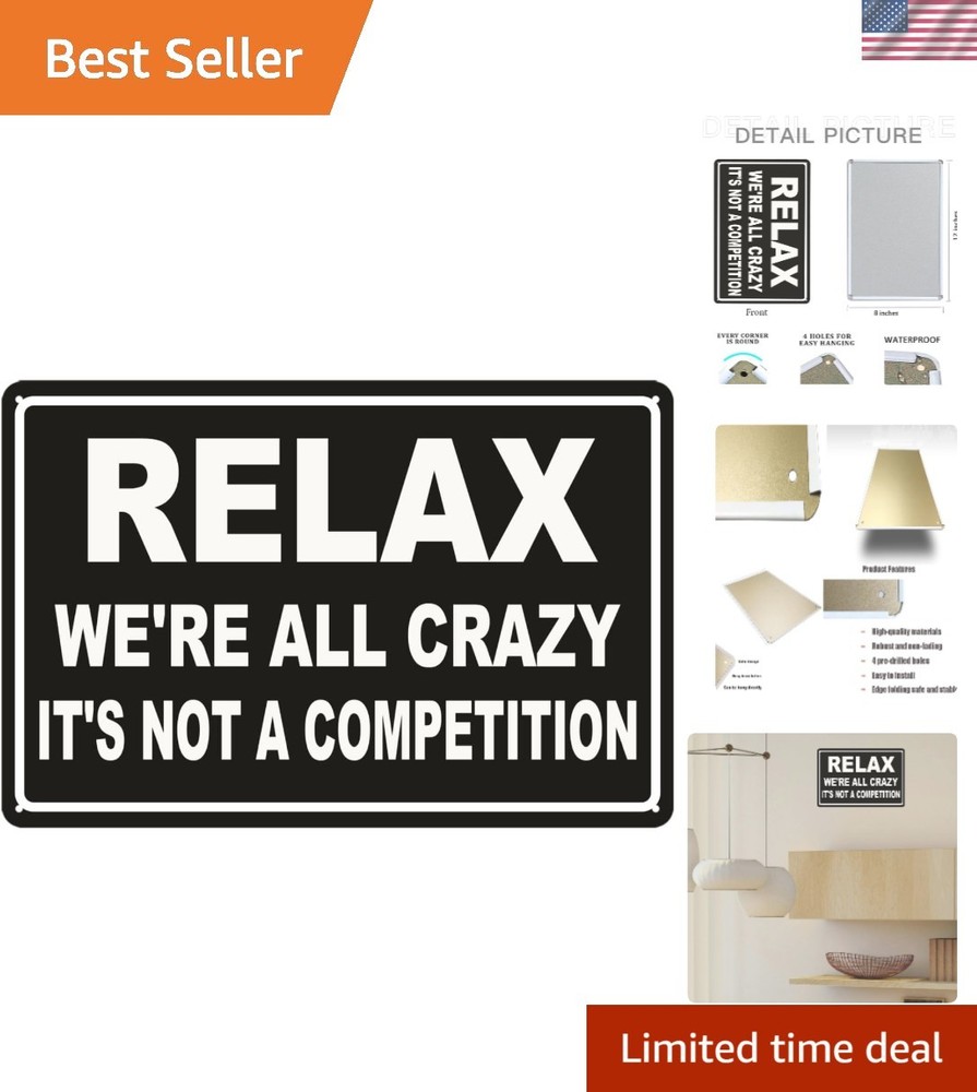 Lightweight Vintage Metal Wall Art – ‘Relax We’re All Crazy’ Indoor & Outdoor