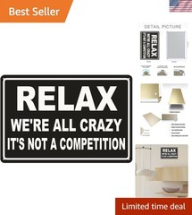 Lightweight Vintage Metal Wall Art – ‘Relax We’re All Crazy’ Indoor & Outdoor