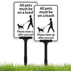 2 Pack Pet Leash Sign 12×8 Inch Laminated Aluminum With 44 Inch High Stake