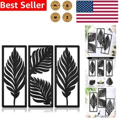 Tropical Plant Wall Decor 3pc Black Hollow Palm Leaf Art Modern Boho Accent Set