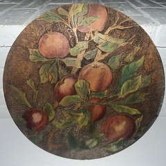 Vintage Wood Burned Fruit Wall Plaque Hand Colored Painted 16” Textured
