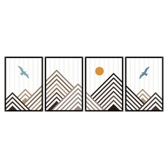 4 PCS Geometric Mountain Wall Art Bird Sun Nature Metal Decor Abstract