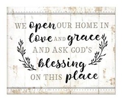 We Open Our Home in Love and Grace Rustic Wood Wall Sign 12×15