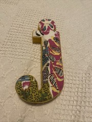 Anthropologie Letter J Initial Monogram Fabric Wall Decor Boho Quilted 8”