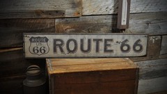 Nostalgic Route 66 Sign – Rustic Hand Made Vintage Wooden Sign –