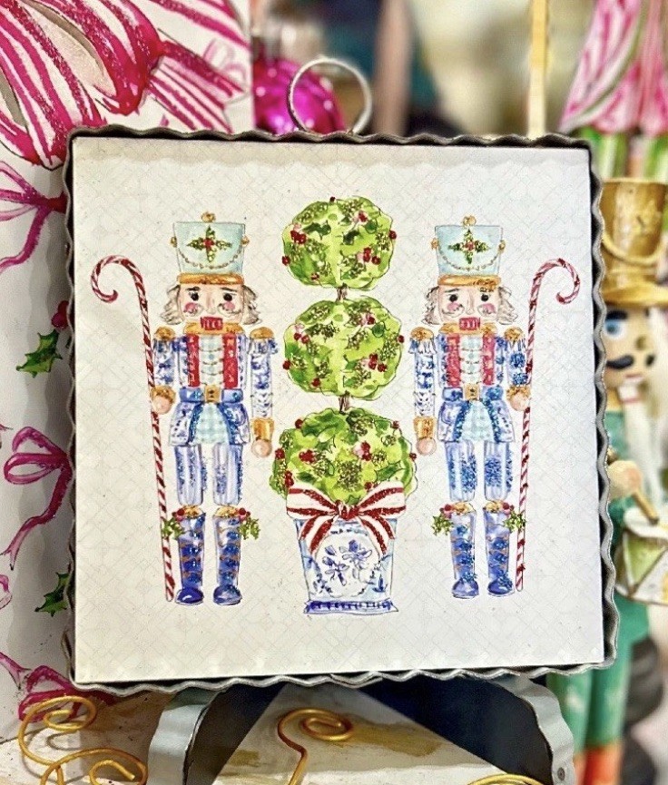 Christmas Blue And White Nutcracker Mini Print Round Top Collection