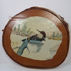 Vintage Hand Painted 7.5″ Raw Edge Wood Loon Bird Loons Wall Art Plaque Hanging