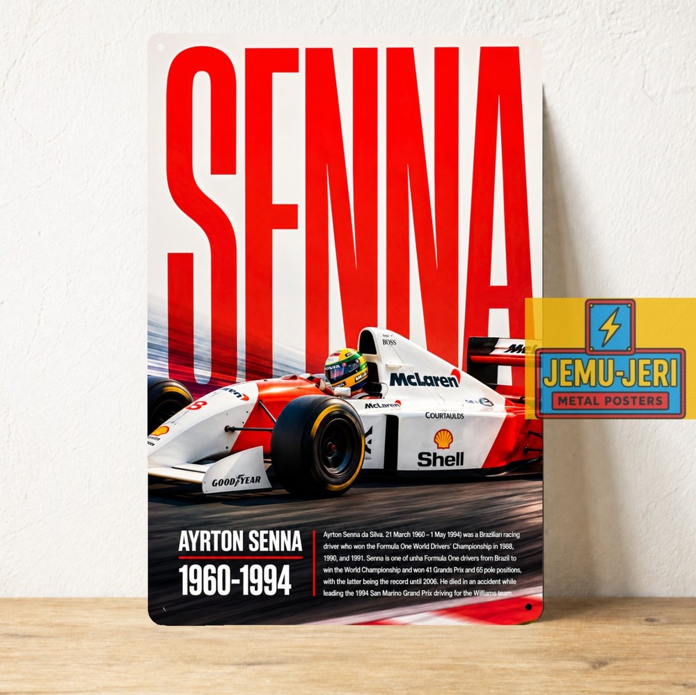 Ayrton Senna McLaren F1 Metal Poster Sign 20x30cm Racing Garage Wall Art
