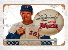 wall accessories 1950s Ted Williams Moxie Advertising baseball player tin sign