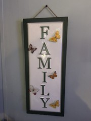 Family Butterfly Hanging Sign Wood White Green Decorative Vertical Wall Plaque