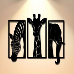 3pcs Wildlife Metal Wall Hanging African Jungle Animals Indoor Wall Ornament
