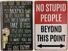 TWO 8×12 TIN SIGNS Rick Morty funny cartoon stupid people man cave humor wall