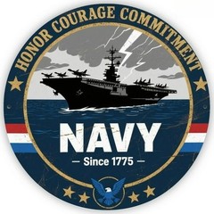 Vintage Navy Aircraft Carrier Metal Sign Round Patriotic Military Home Decor