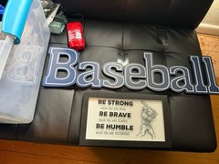 Wood Decorative Baseball Letter Wall Sign Plaque, Blue & White, Inspirational